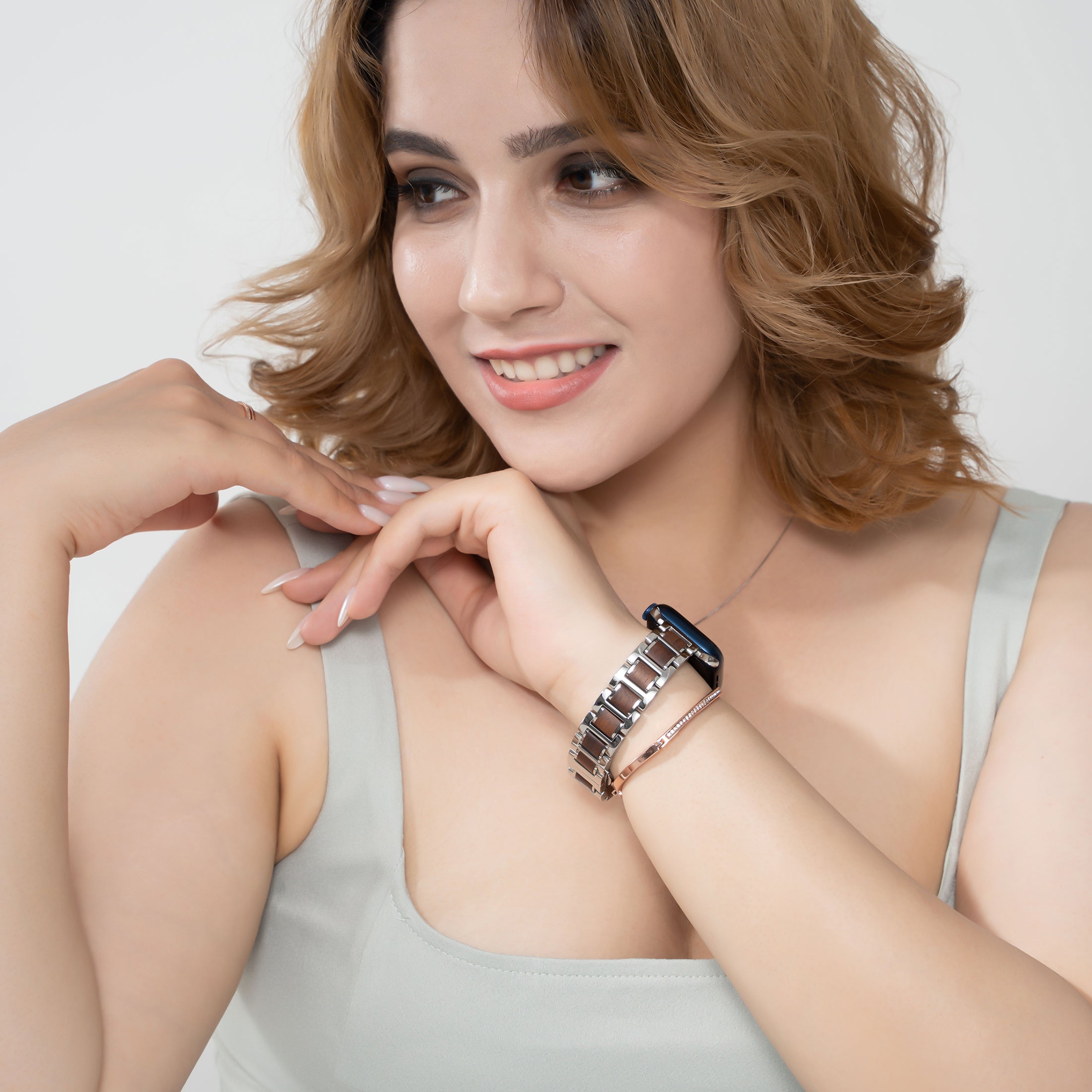 NaturaGlow Apple Watch Bands for Women, Wood Steel Mixed